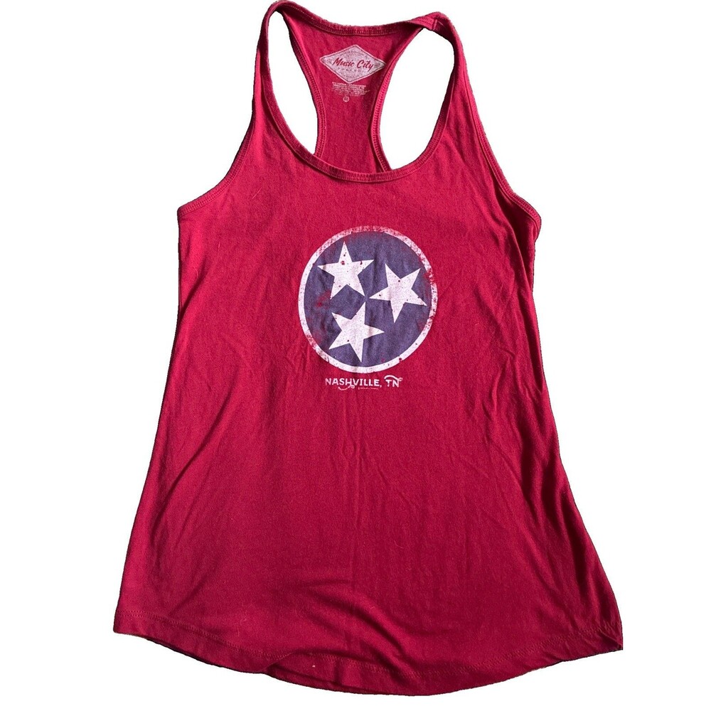 Music City Women’s Med Racer Back Tank Top Patriotic Star Pattern Nashville TN